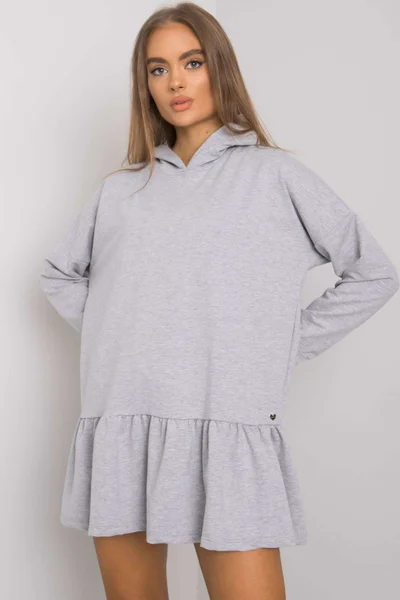Dámské šedé melanžové bavlněné šaty s kapucí FPrice