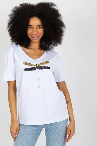 Klasické dámské bílé tričko FPrice s potiskem vážky