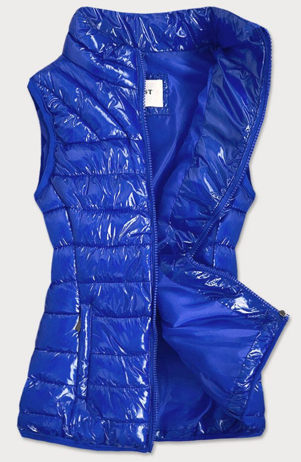 Světle modrá dámská lesklá vesta se stojáčkem 407J85 SWEST, odcienie niebieskiego S (36) i392_16696-46