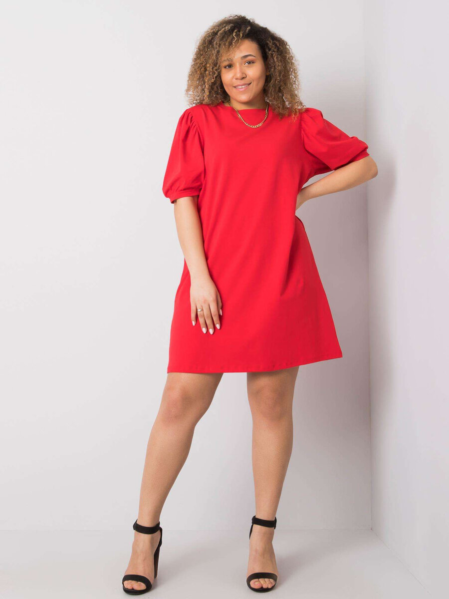 Dámské červené bavlněné šaty plus velikosti FPrice, XL i523_2016102879930