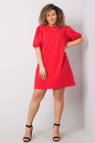 Dámské červené bavlněné šaty plus velikosti FPrice