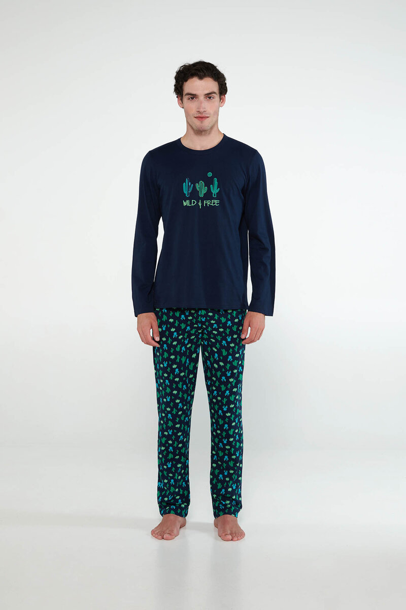 Relaxo - Mužské pohodlné dvoudílné pyžamo s kaktusovým vzorem, blue L i512_19935_180_4