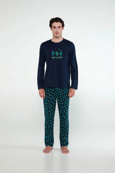 Relaxo - Mužské pohodlné dvoudílné pyžamo s kaktusovým vzorem