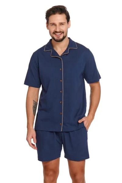 Modré pyžamo pro muže s knoflíky DN Nightwear