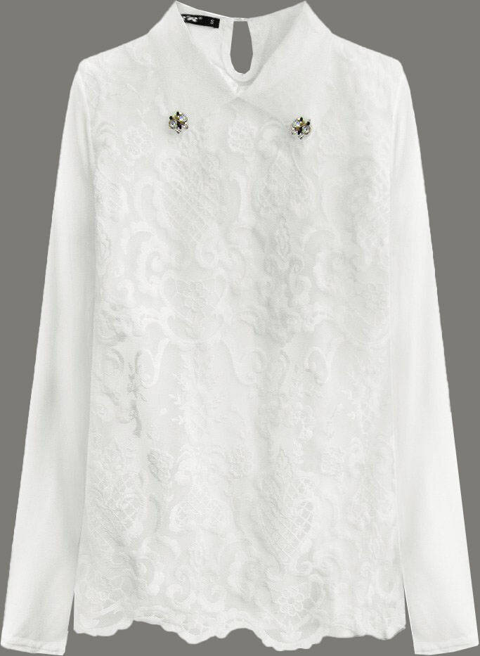 Dámská elegantní dámská halenka v barvě ecru s límečkem T07 LJR, odcienie bieli S (36) i392_13279-46