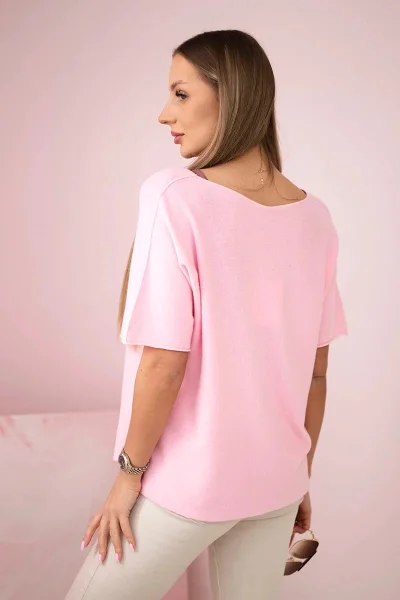 Dámský V-výstřih svetr světle růžový K-Fashion