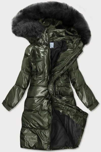 Khaki metalická bunda na zimu s kapucí od K.ZELL