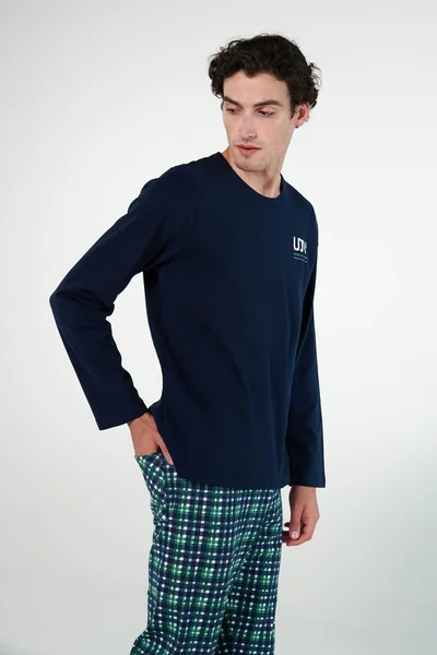Klasické pyžamo pro muže Vamp s dlouhými rukávy - Modrá