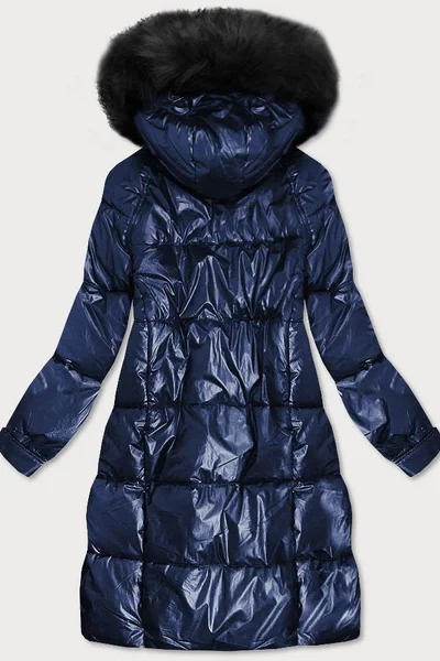 Metalická bunda na zimu s kapucí K.ZELL - Modrá Oversize
