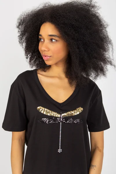 Černé dámské tričko FPrice s krátkým rukávem a volným střihem