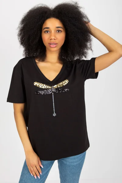 Černé dámské tričko FPrice s krátkým rukávem a volným střihem