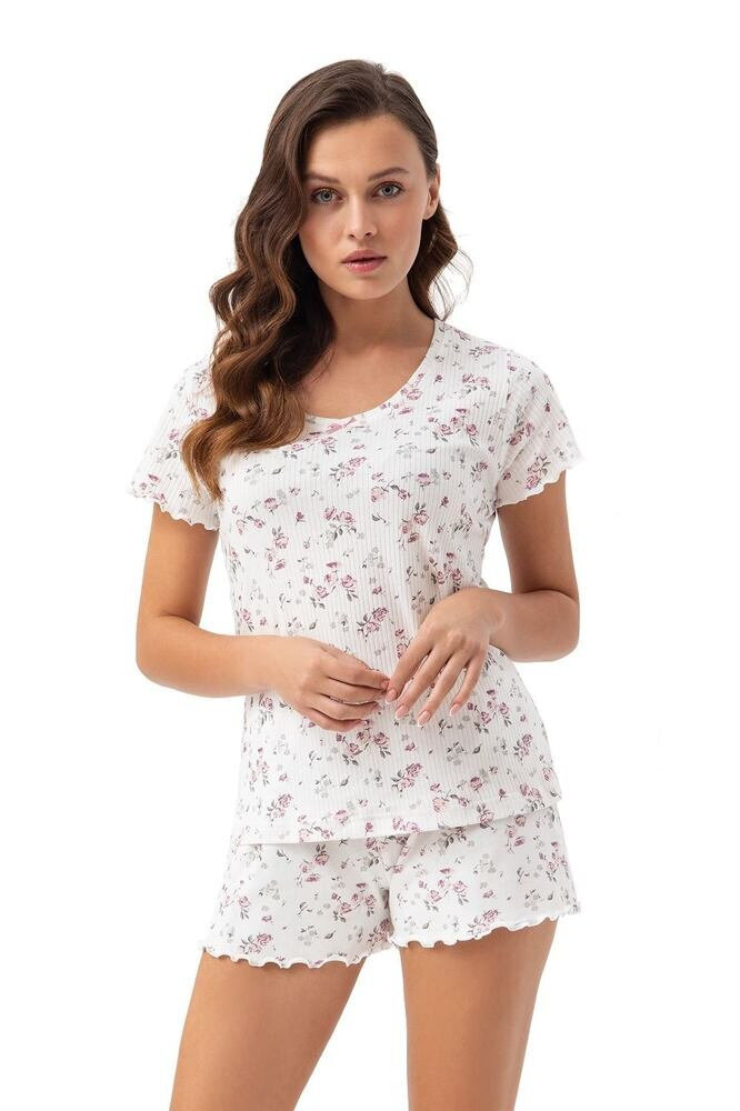 Dámské pyžamo Carina bílé s růžičkami, bílá L i43_80479_2:bílá_3:L_