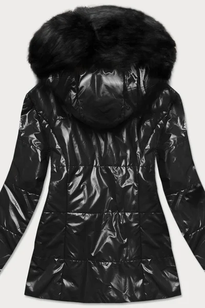 Metalická bunda na zimu s kožešinovou kapucí