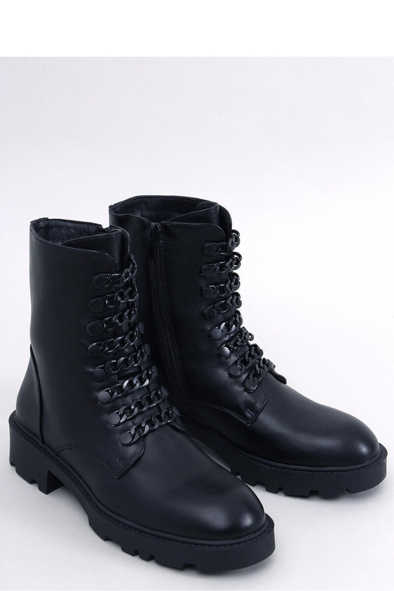 Černé kožené dámské boty s řetízky a zipem - Inello Bagery, 36 i240_184484_2:36