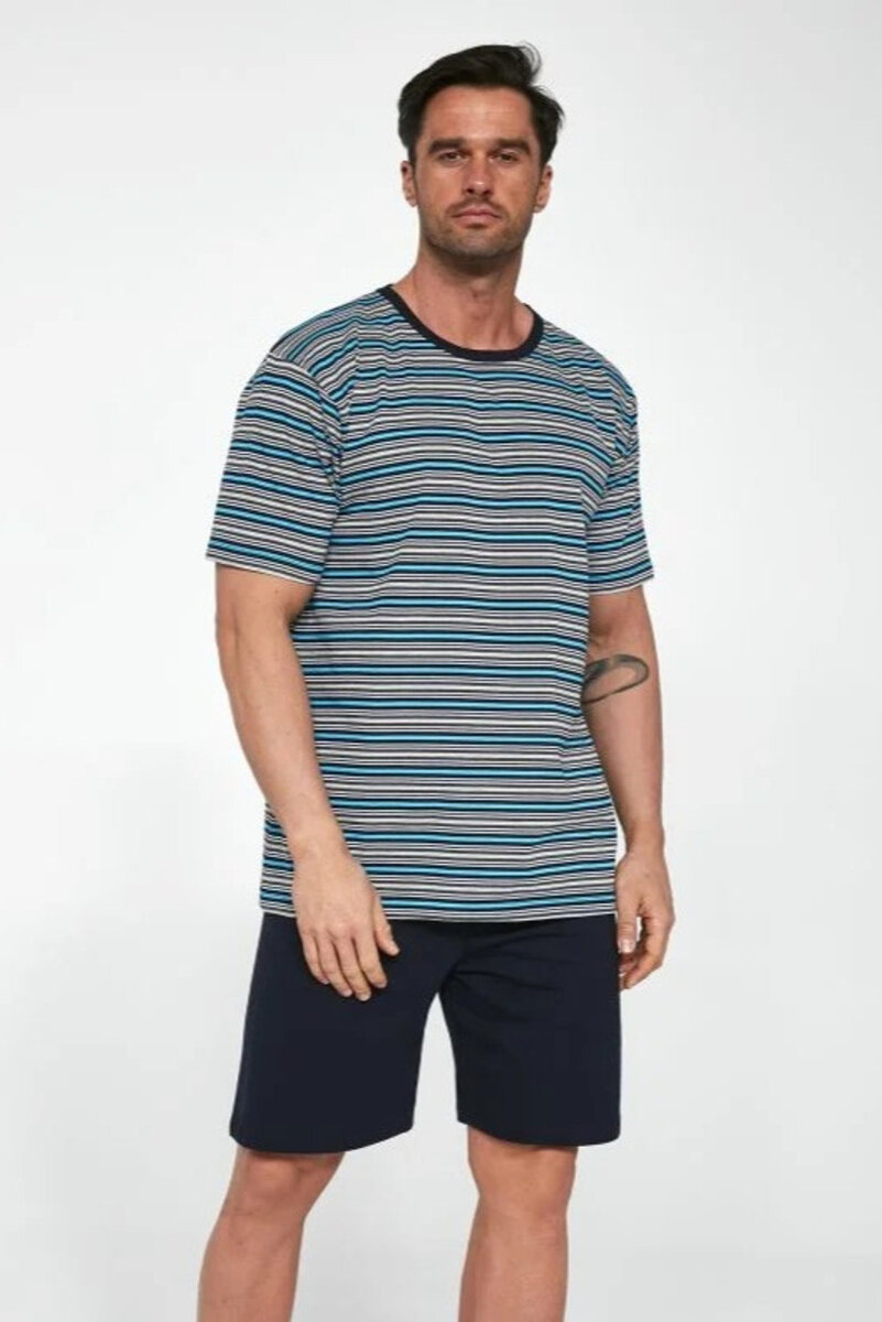 Mužské letní pruhované pyžamo Cornette, Modrá L i170_PM-338-00L-202313