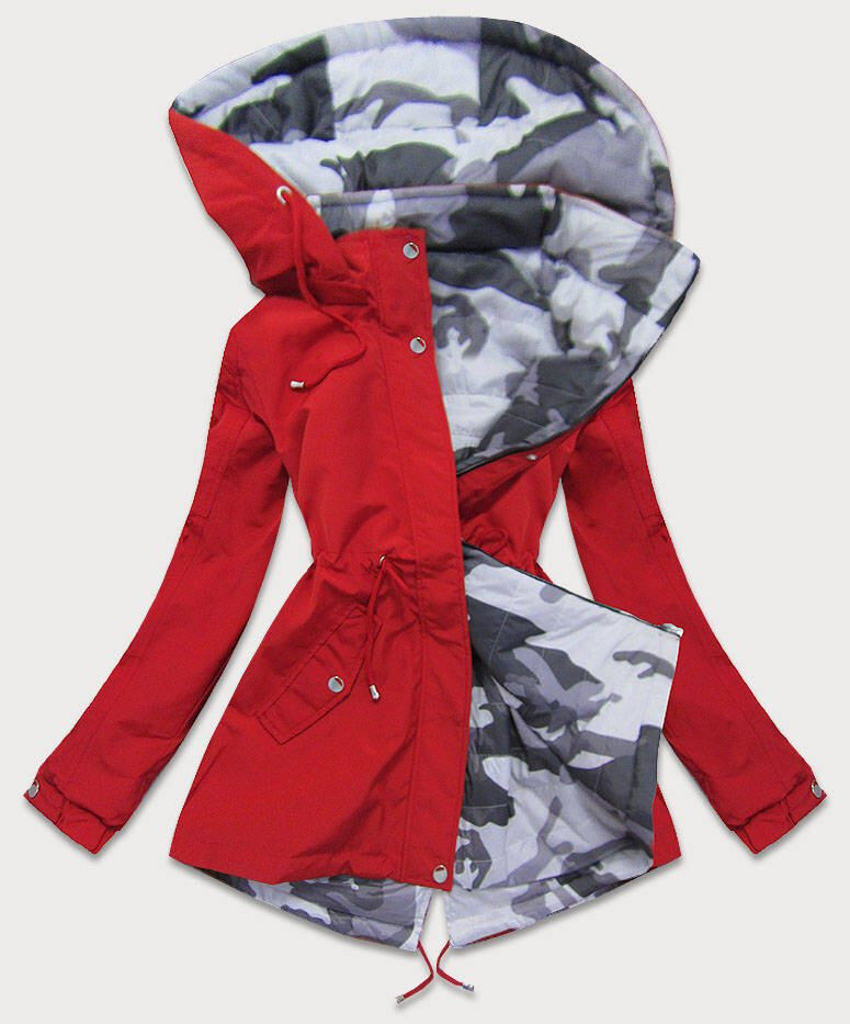 Oboustranná červená-moro bunda pro ženy parka s kapucí 092367 SPEED.A, odcienie czerwieni XXL (44) i392_16436-48