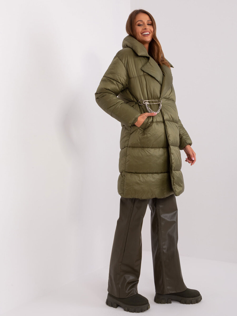 Zimní péřová bunda v khaki barvě s kapsami, M i523_2016103468287