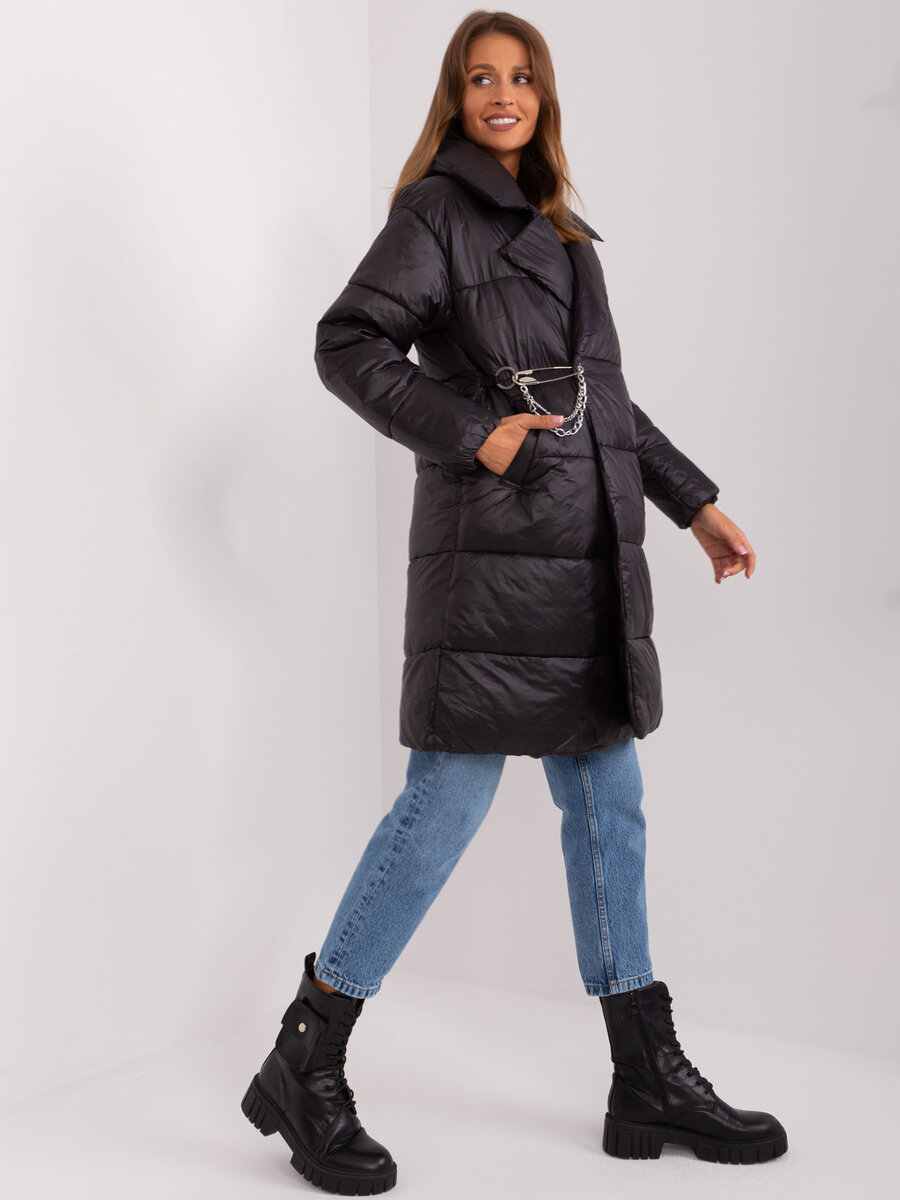 Černá péřová bunda s prošíváním - Elegantní zimní kousek, S i523_2016103467747