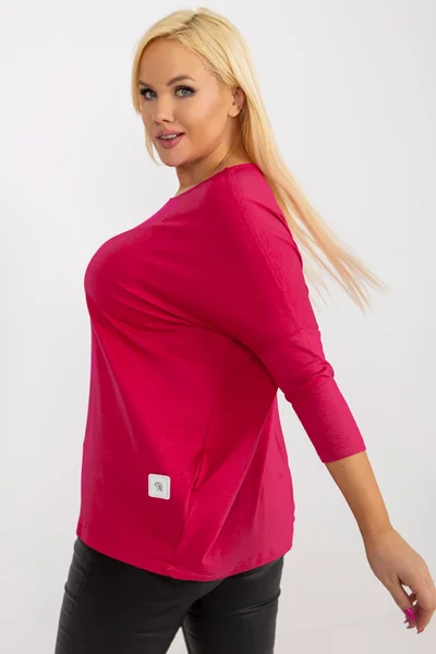 Basic Plus Size Halenka Fuchsiová s Rukávy 3/4 Fashionhunters