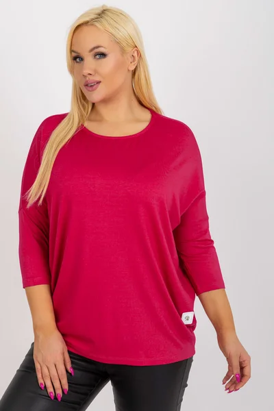 Basic Plus Size Halenka Fuchsiová s Rukávy 3/4 Fashionhunters