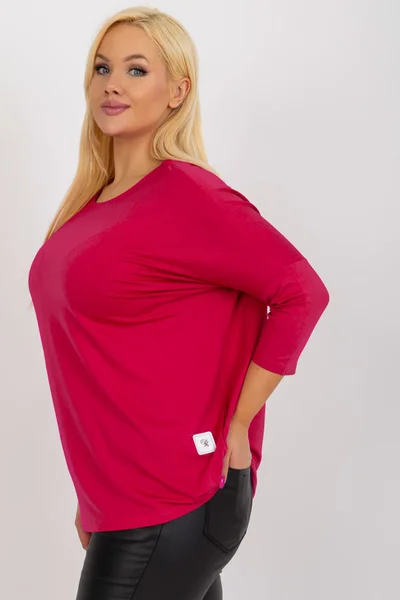 Basic Plus Size Halenka Fuchsiová s Rukávy 3/4 Fashionhunters