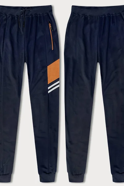 Tmavě modré pánské teplákové kalhoty s barevnými vsadkami J.STYLE