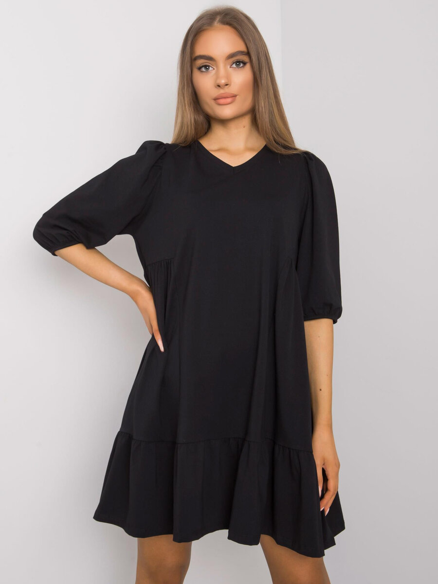 Dámské černé základní šaty s volánem FPrice, L/XL i523_2016103068401