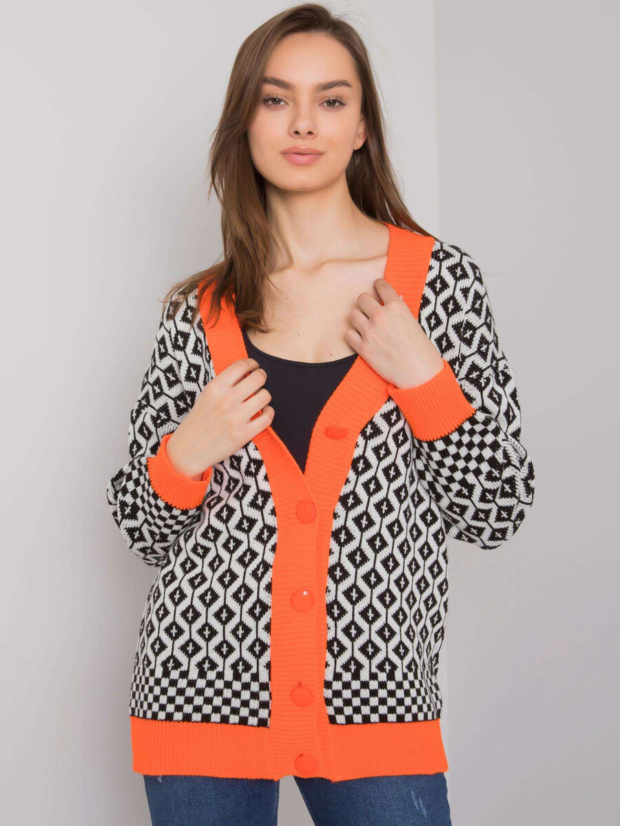 Dámský RUE PARIS Bílý a oranžový svetr na knoflíky FPrice, jedna velikost i523_2016103085965