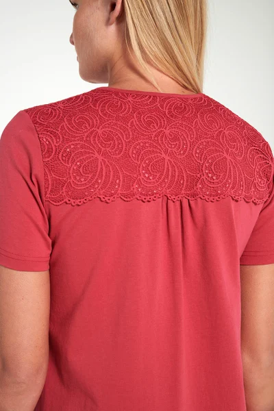 Krátkorukávová noční košile s krajkovými detaily - Růžová taupe