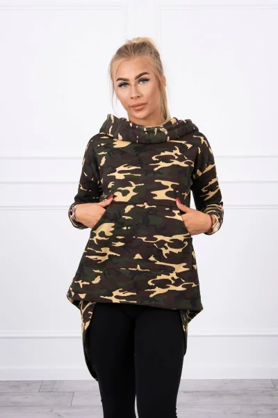 Dámská khaki moro mikina s dlouhými zády K-Fashion