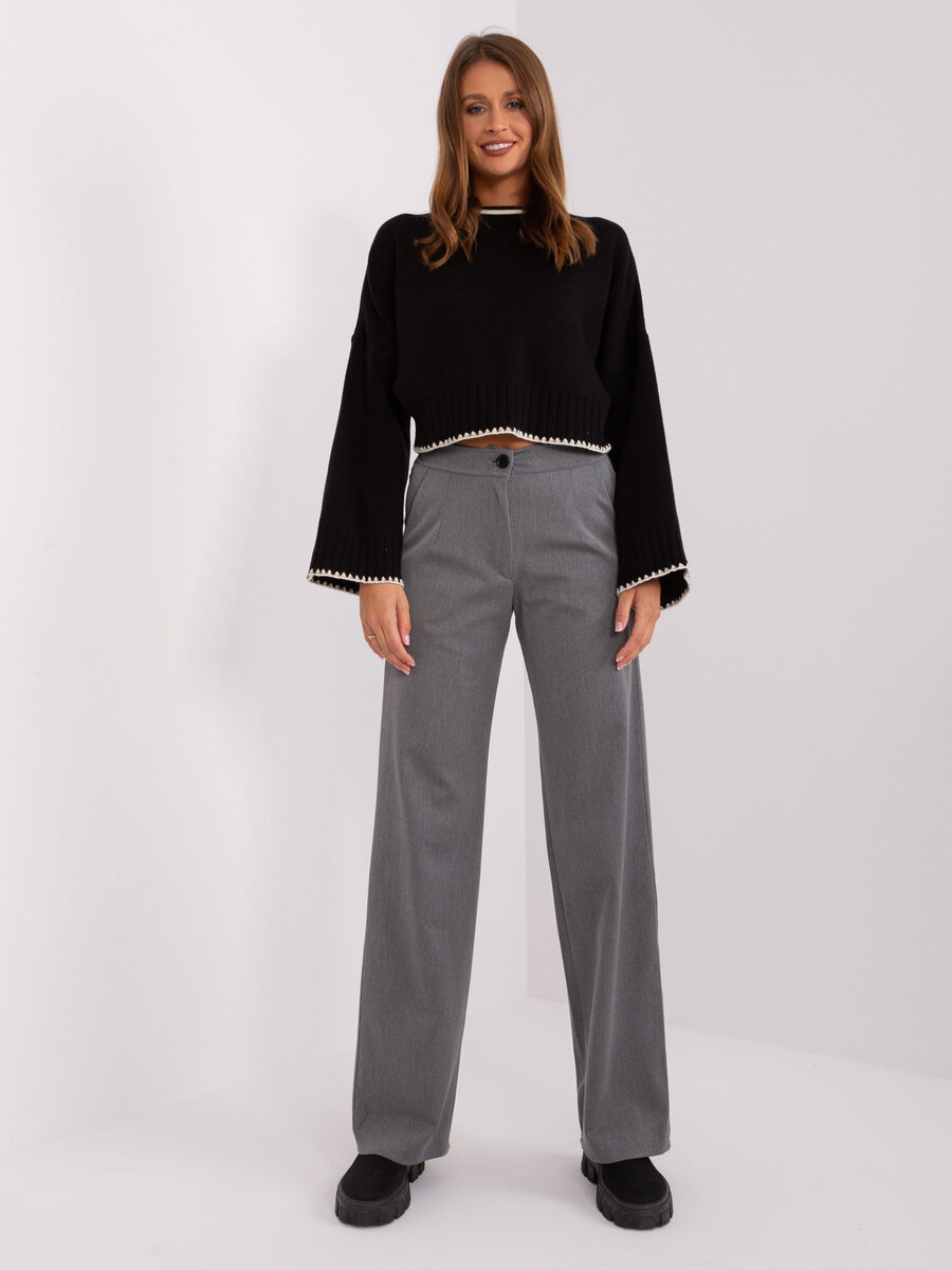 Šedé dámské široké kalhoty s vysokým pasem FPrice, 40 i523_2016103467327