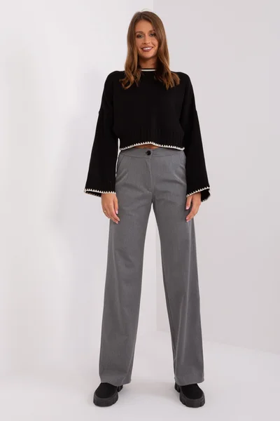 Šedé dámské široké kalhoty s vysokým pasem FPrice