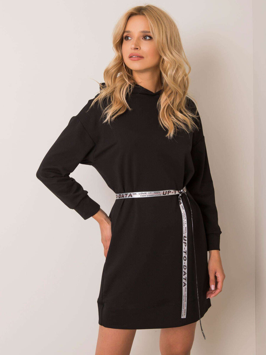 Černé šaty s kapucí FPrice, L/XL i523_2016102701774