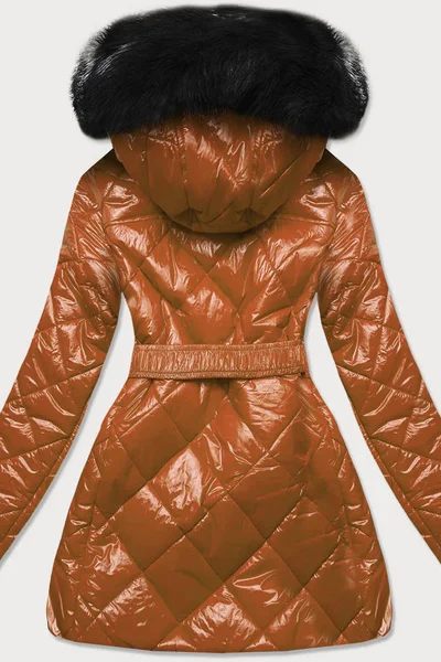 Karamelová bunda na zimu s kožíškem a kapucí MHM