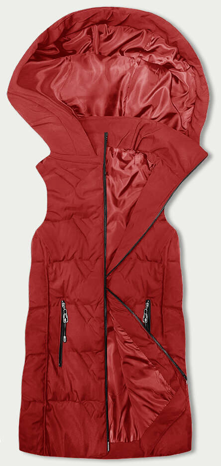 Červená péřová dámská vesta s odnímatelnou kapucí - SWEST, odcienie czerwieni XL (42) i392_23198-53