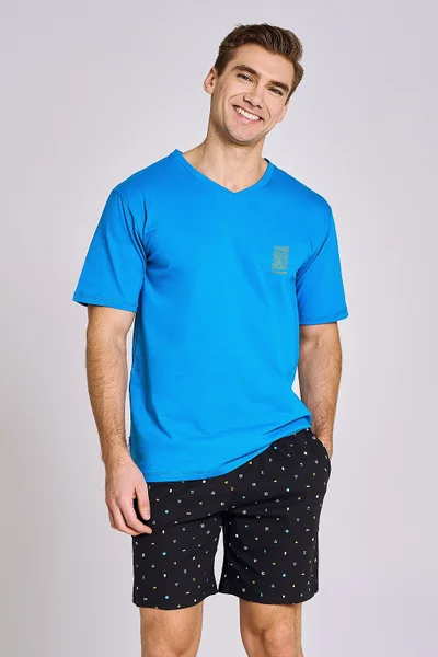 Mužská modrá pyžama Taro Ryan - pohodlné souprava 2XL-3XL