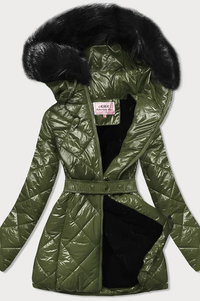 Zimní bunda pro ženy s kožíškem a kapucí v khaki barvě