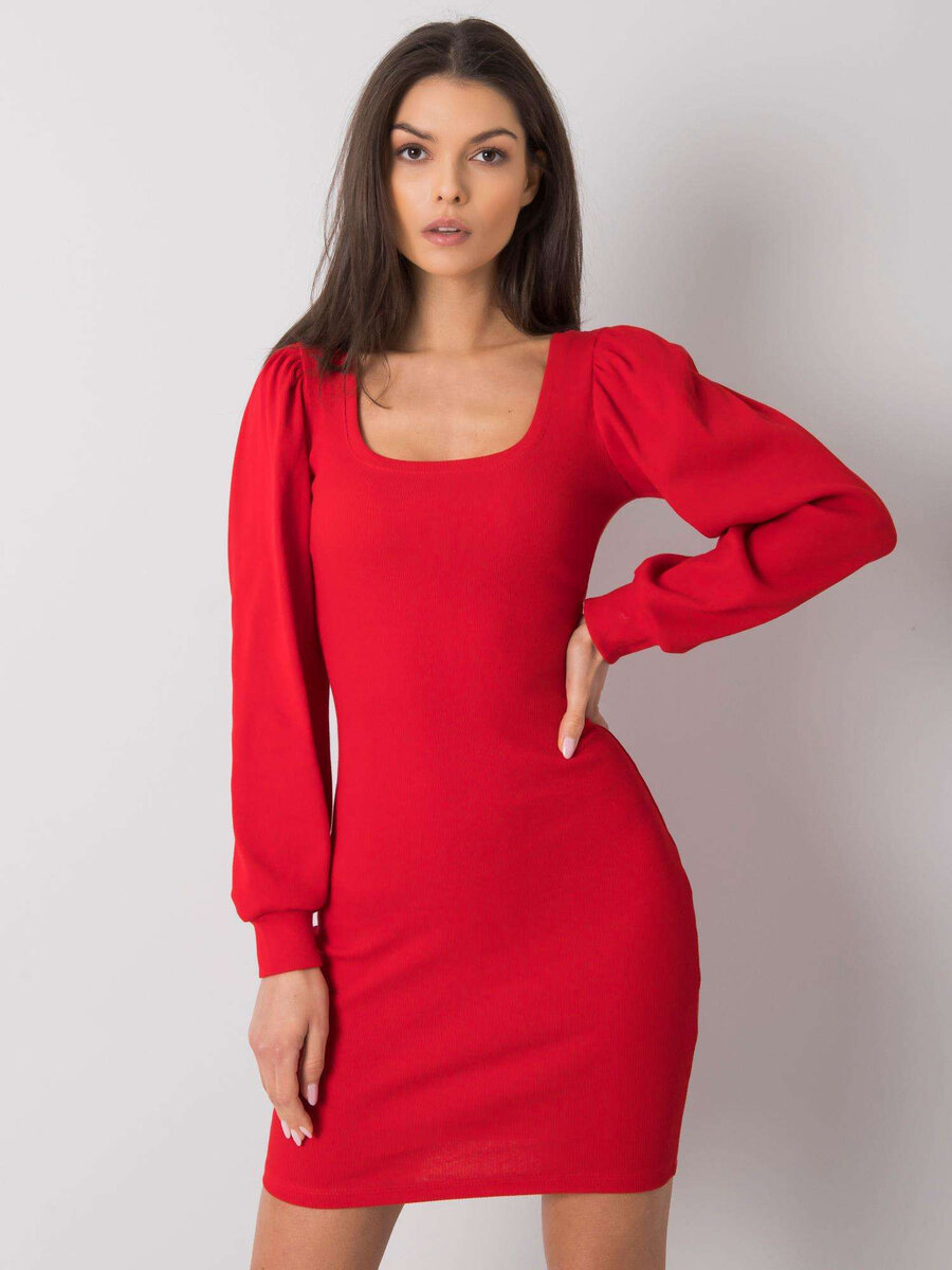 Dámské RUE PARIS Červené šaty s dlouhým rukávem FPrice, M i523_2016103072729