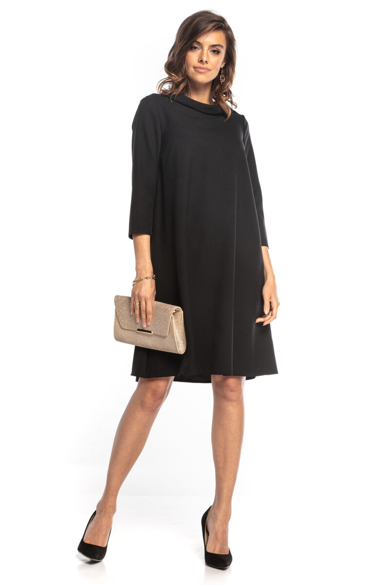 Černé elegantní lichoběžníkové šaty - Jackie Kennedy styl, černá 48 i10_P65450_1:2013_2:39_