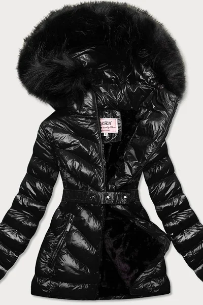 Černá bunda na zimu s kožešinou a kapucí od MHM
