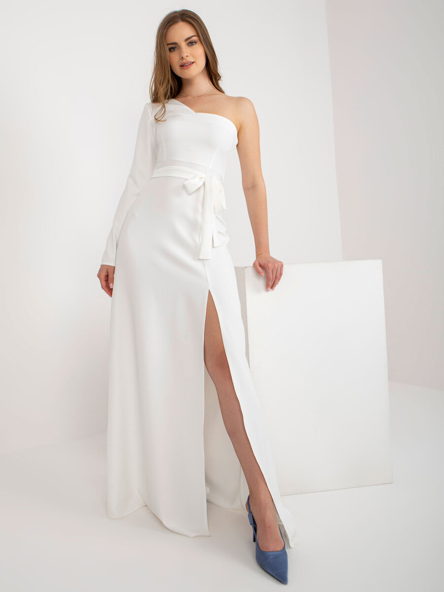 Krémové dámské šaty FPrice s dlouhým rukávem a dlouhou sukní, 40 i523_2016103400911