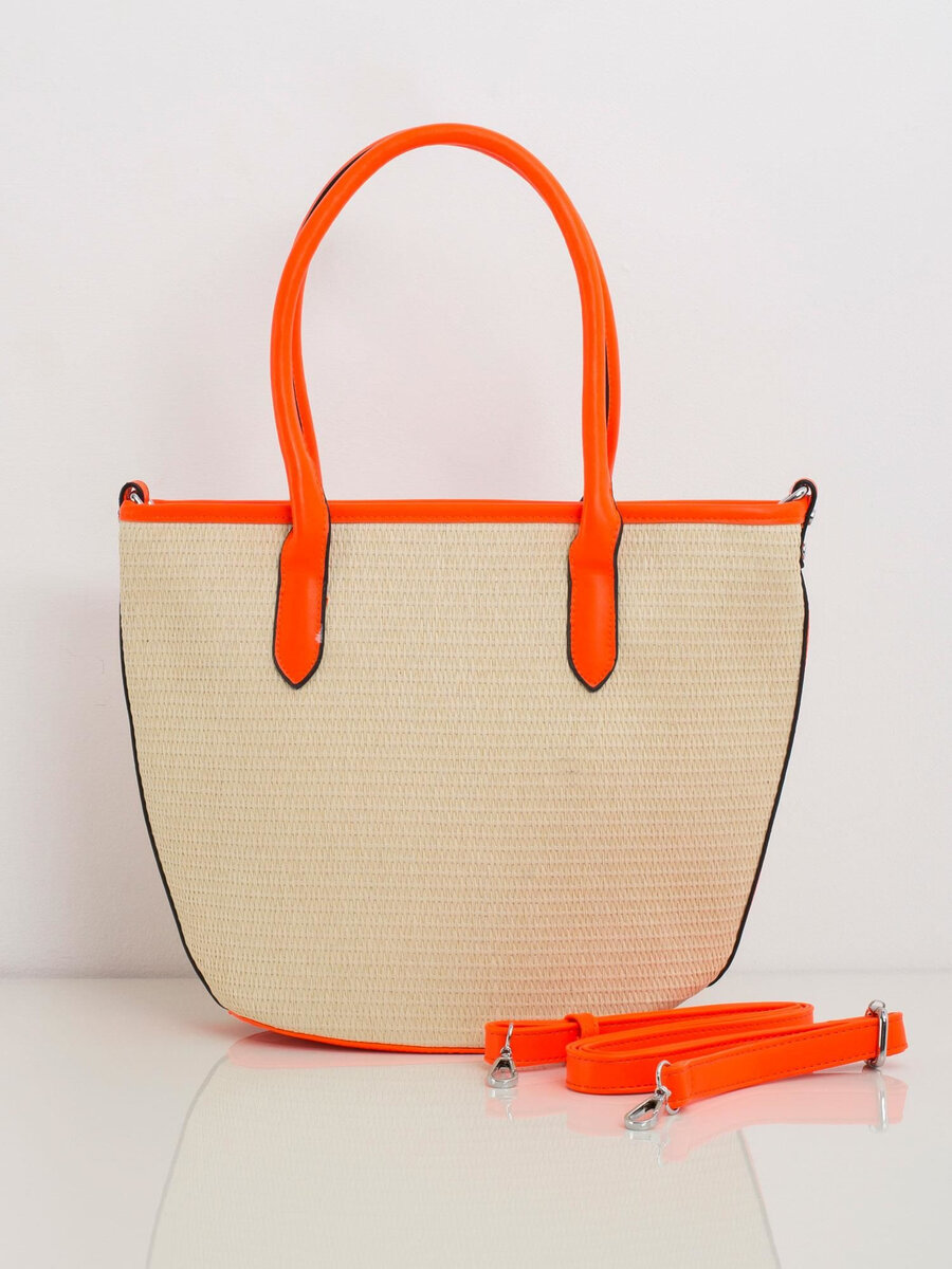 Oranžová pletená kabelka s béžovými detaily, jedna velikost i523_2016102669333