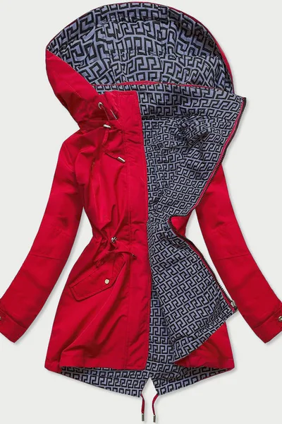 Červeno-šedá oboustranná bunda pro ženy parka 0B9PA MHM