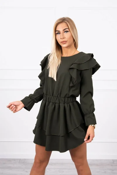 Dámské khaki šaty s volány K-Fashion