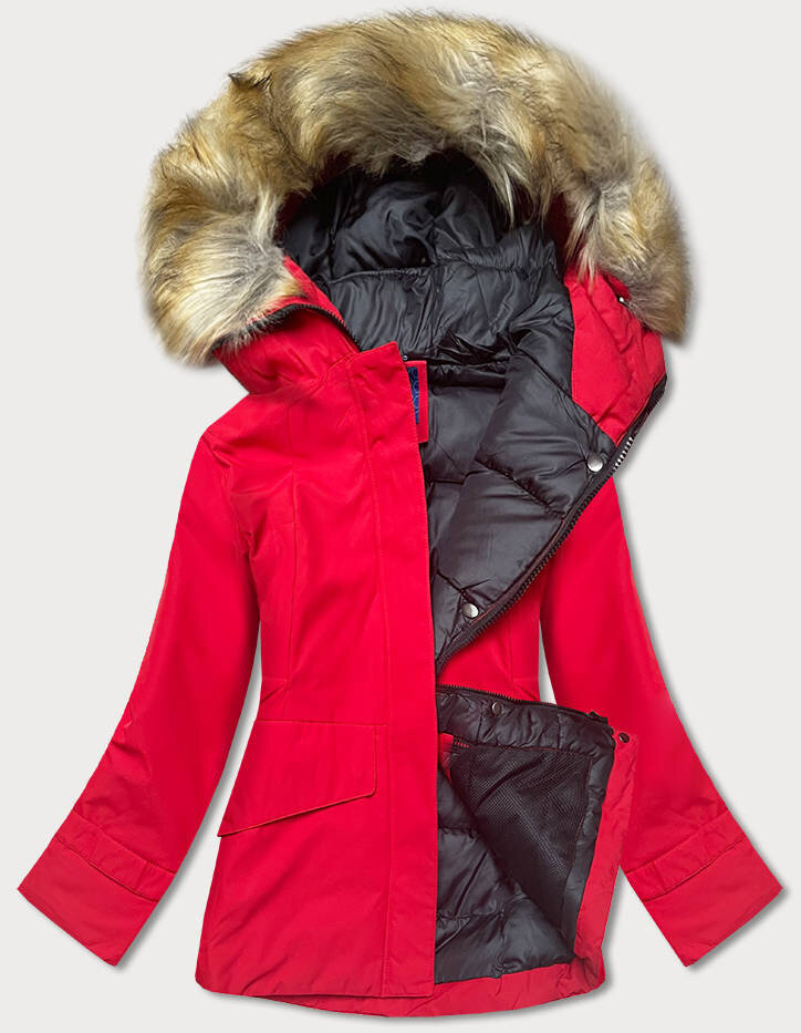 Zimní červená bunda s kapucí a kožešinou pro ženy - Ann Gissy, odcienie czerwieni M (38) i392_17940-47