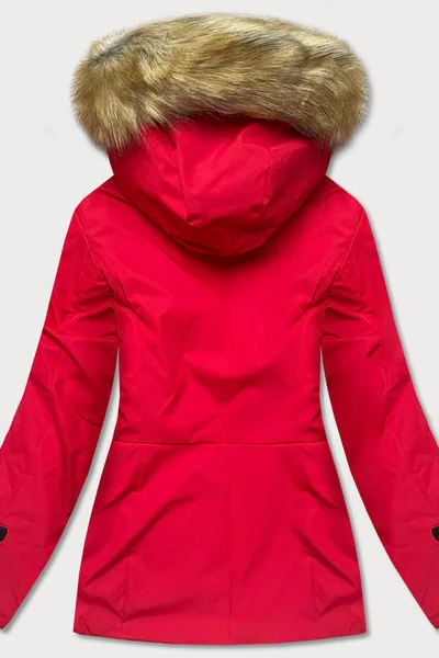 Zimní červená bunda s kapucí a kožešinou pro ženy - Ann Gissy
