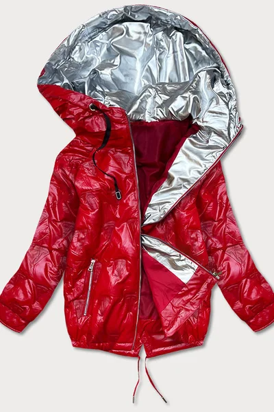 Červená bunda pro ženy s kapucí a vytlačovaným vzorem I983J2 S'WEST