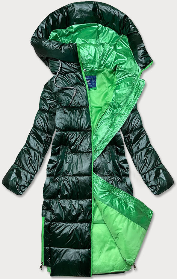 Zimní dlouhá zelená bunda s kontrastní podšívkou od Ann Gissy, odcienie zieleni S (36) i392_17948-46