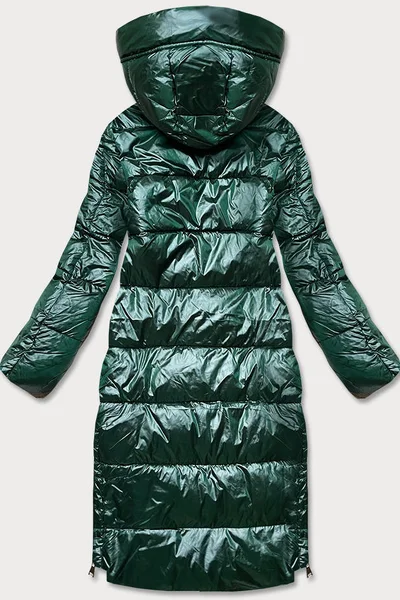 Zimní dlouhá zelená bunda s kontrastní podšívkou od Ann Gissy