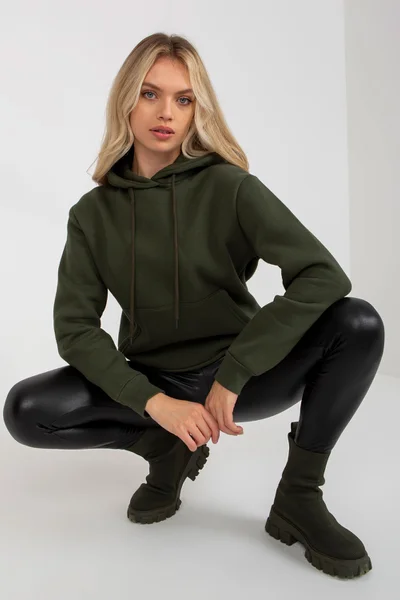 Khaki Basic Dámská Mikina s Klokankou Fashionhunters